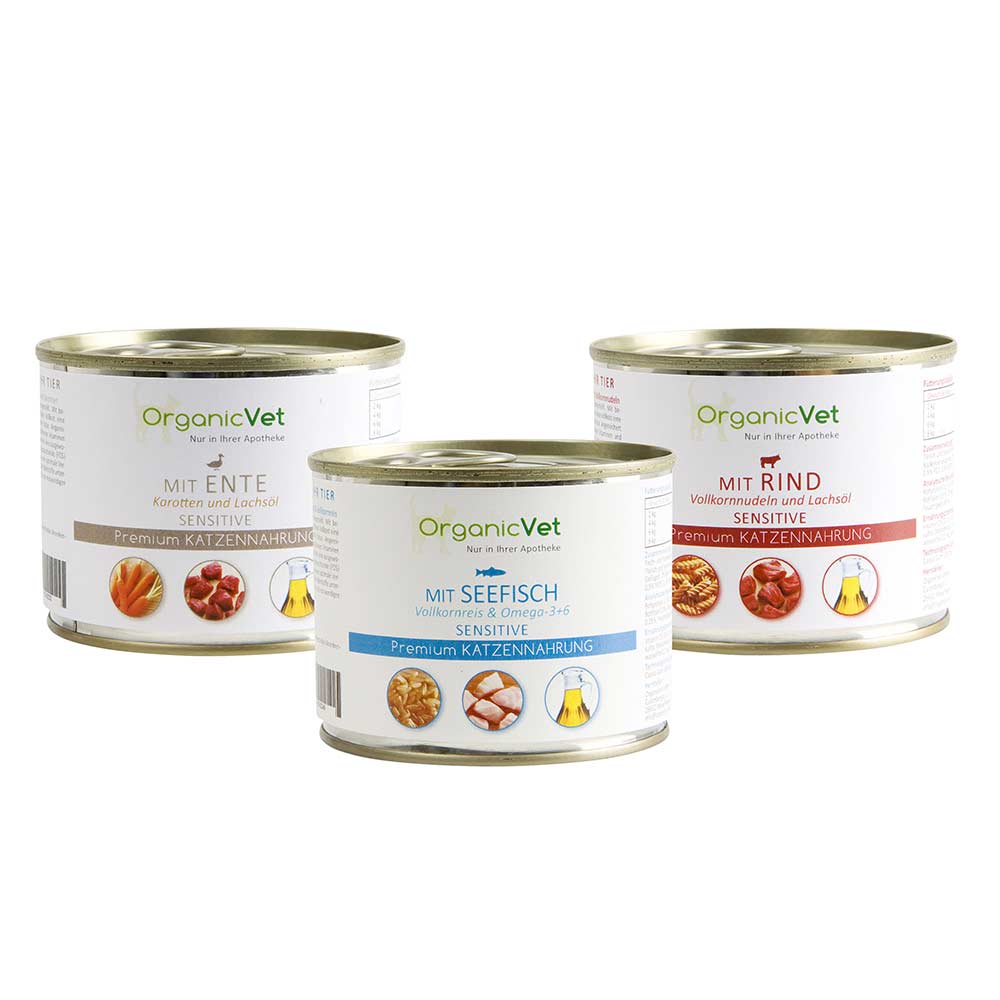 OrganicVet Sensitive Ente, Seefisch + Rind Nassfutter für Katzen_0