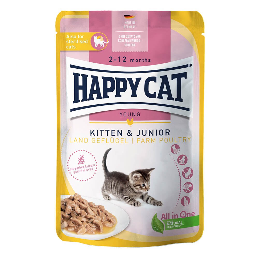 Happy Cat Young Meat in Sauce Kitten & Junior Land Geflügel Pouch_0