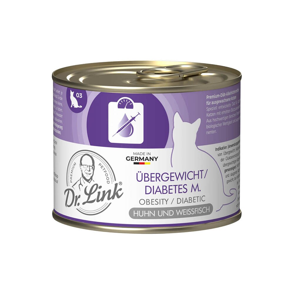 Dr. Link Spezial-Diät Übergewicht/Diabetes mellitus Huhn und Weißfisch Nassfutter für Katzen _1