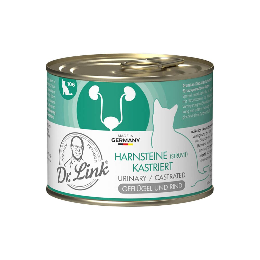 Dr. Link Spezial-Diät Harnsteine (Struvit) kastriert Geflügel und Rind Nassfutter für Katzen _0