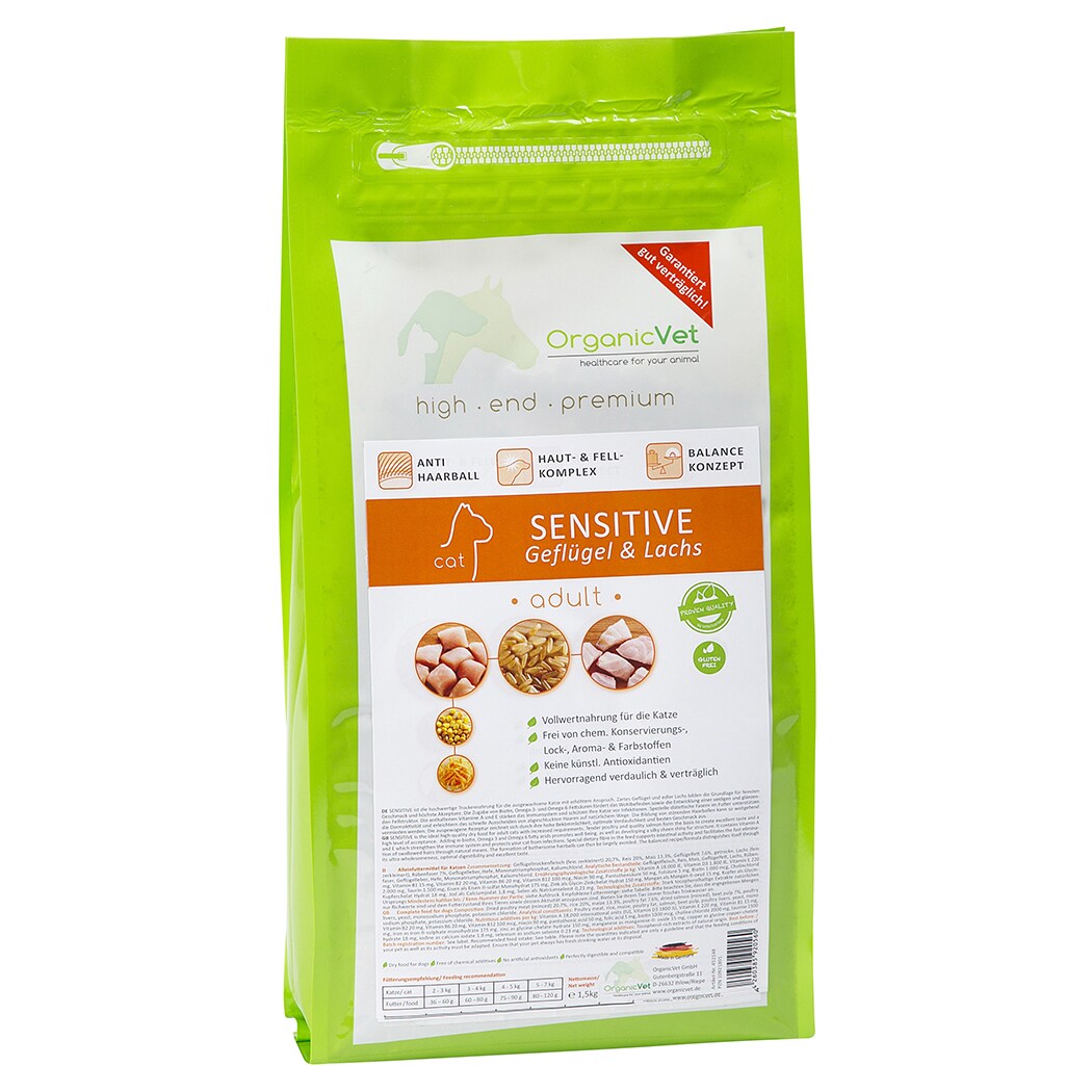 OrganicVet Sensitive Geflügel Trockenfutter für Katzen_0